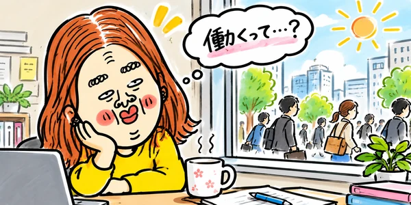 ら「働くってなんだろう?」とぼんやり考える求職者のイラスト
