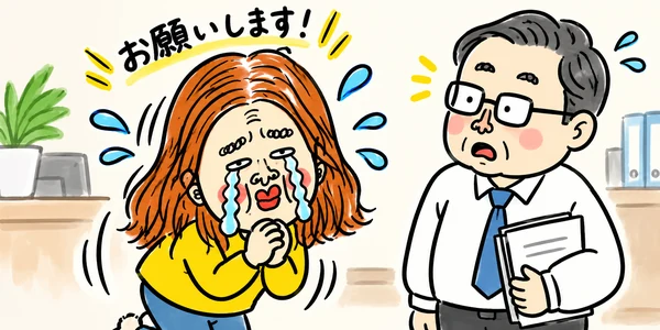 社会保険に加入したいと上司に涙を流しながら必死にお願いする新人